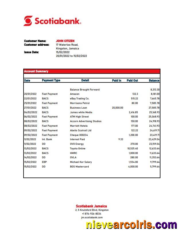 Jamaica Scotiabank statement xls
